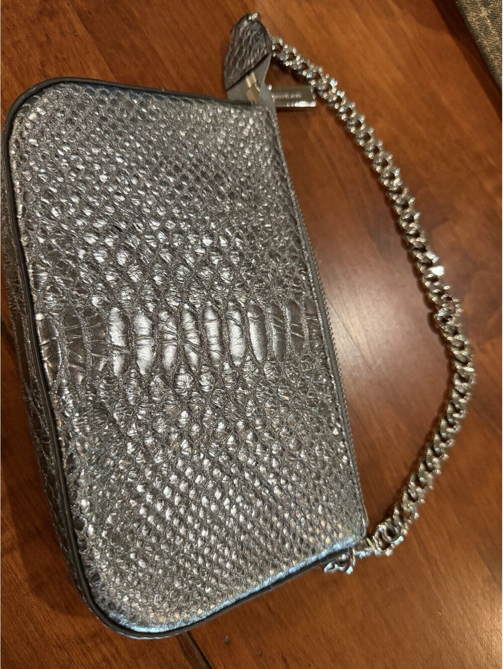 Michael Kors Silver Metallic Chain Strap Wristlet